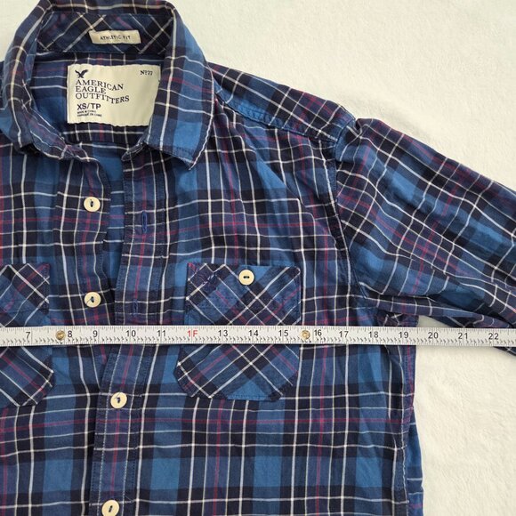 American Eagle Blue Plaid Button Down Shirt Men’s XS Grunge Indie Tumblr 2010s - Picture 11 of 13